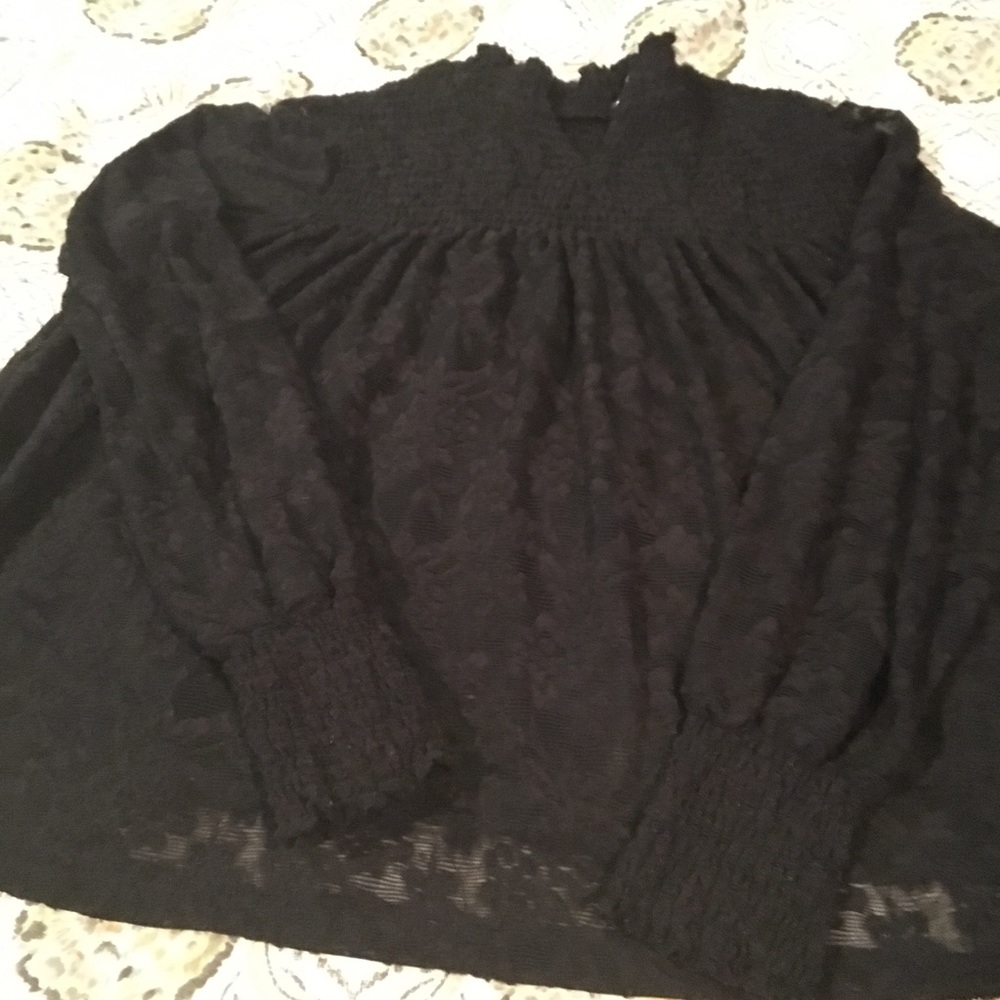 Lace and elastic smocked Anthropologie Top